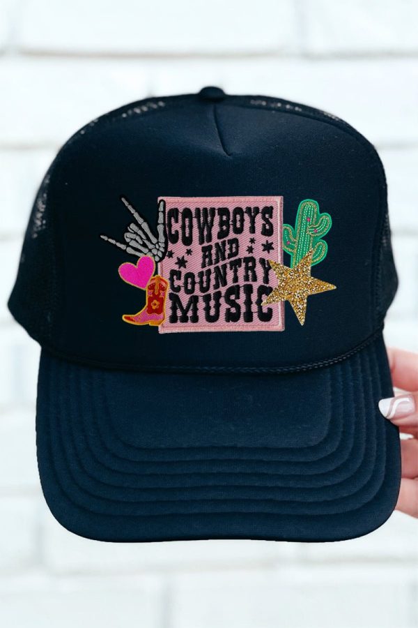 Faux Patch Cowboys And Country Music Transfer Foam Mesh Back Trucker Cap Supply