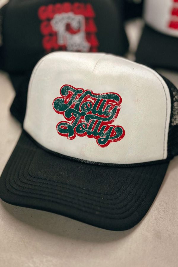 Distressed Groovy Holly Jolly Foam Mesh Back Trucker Cap Sale