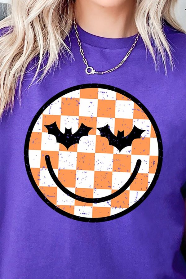 Batty Checkered Happy Face Short Sleeve Relaxed Fit T-Shirt Fashion - Image 2