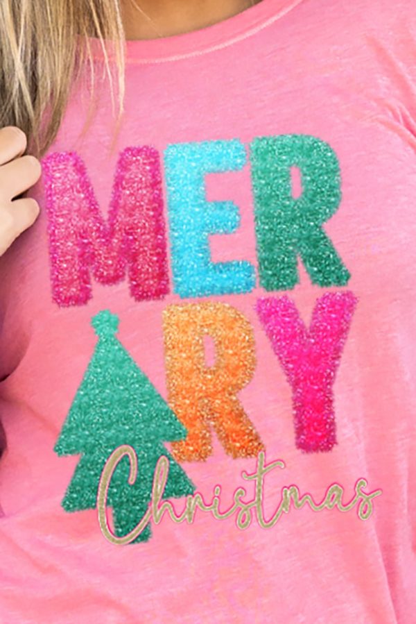 Faux Tinsel Merry Christmas Transfer Adult Soft-Tek Blend Long Sleeve Tee For Cheap - Image 2