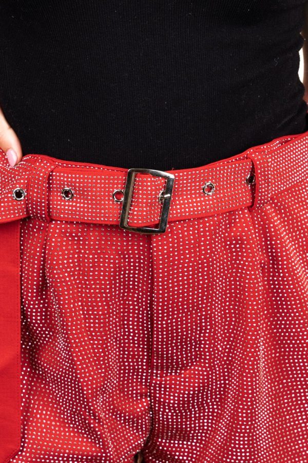 75% OFF DEAL DROP! Saturday Shimmer Red Crystal Belted Shorts on Sale - Image 5