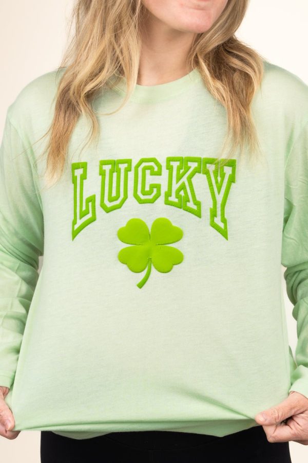 Clover Lucky Puff Vinyl Adult Soft-Tek Blend Long Sleeve Tee Cheap